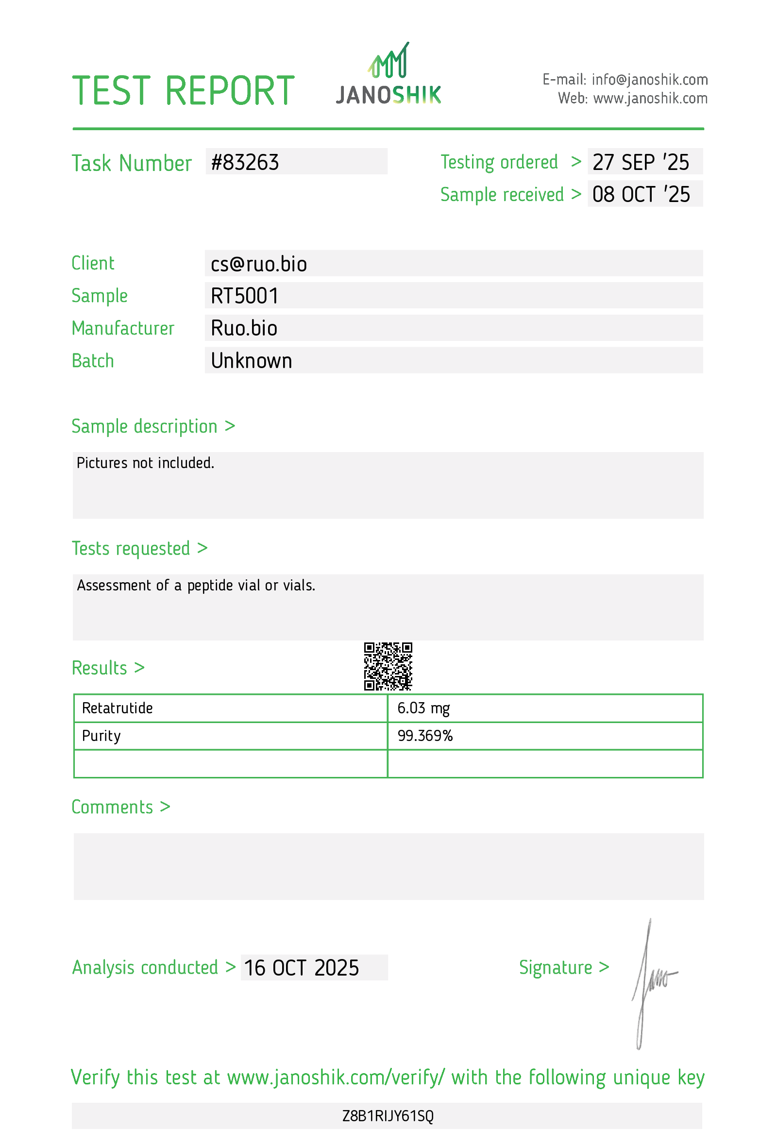 GLP-3R (5mg) Certificate of Analysis from Ruo Bio