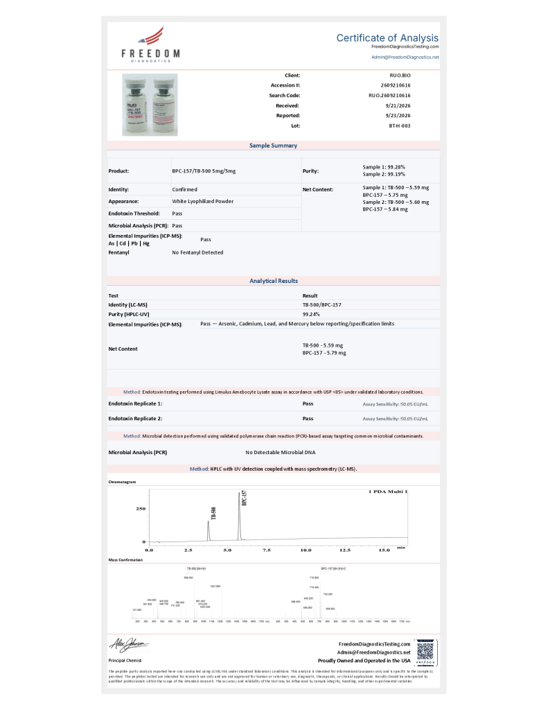 BPC-157/TB-500 (5/5mg) Certificate of Analysis from Ruo Bio